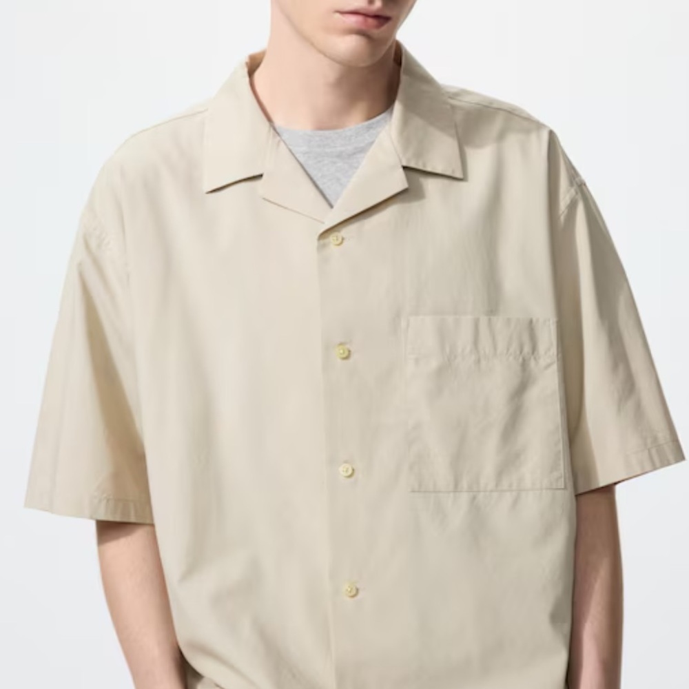 Marni x Uniqlo oversized short-sleeve shirt in tan beige cotton